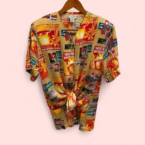 Adorable vintage 80’s Hawaiian postcard shirt button front short sleeve flowy